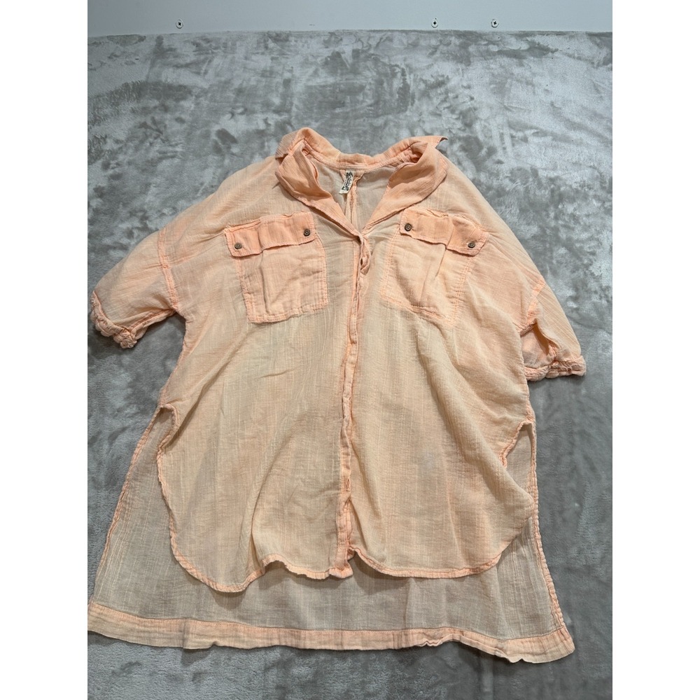 Free People Intimately Blouse Women's Size XS Peach Sheer Short Sleeve Relaxed